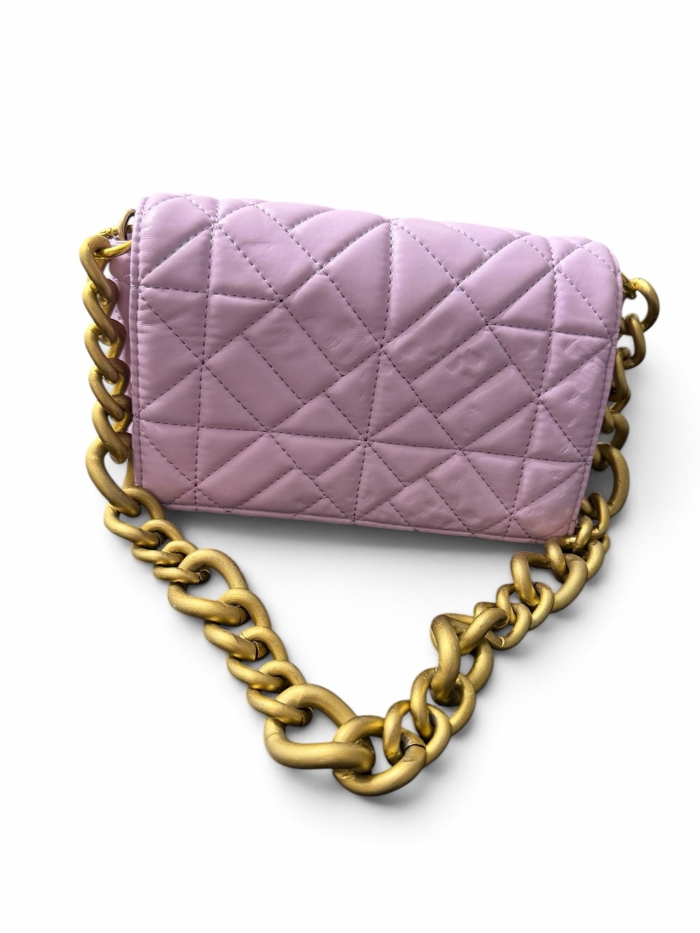 Quilted Lilac/Purple Shoulder Bag with Gold Chain Strap